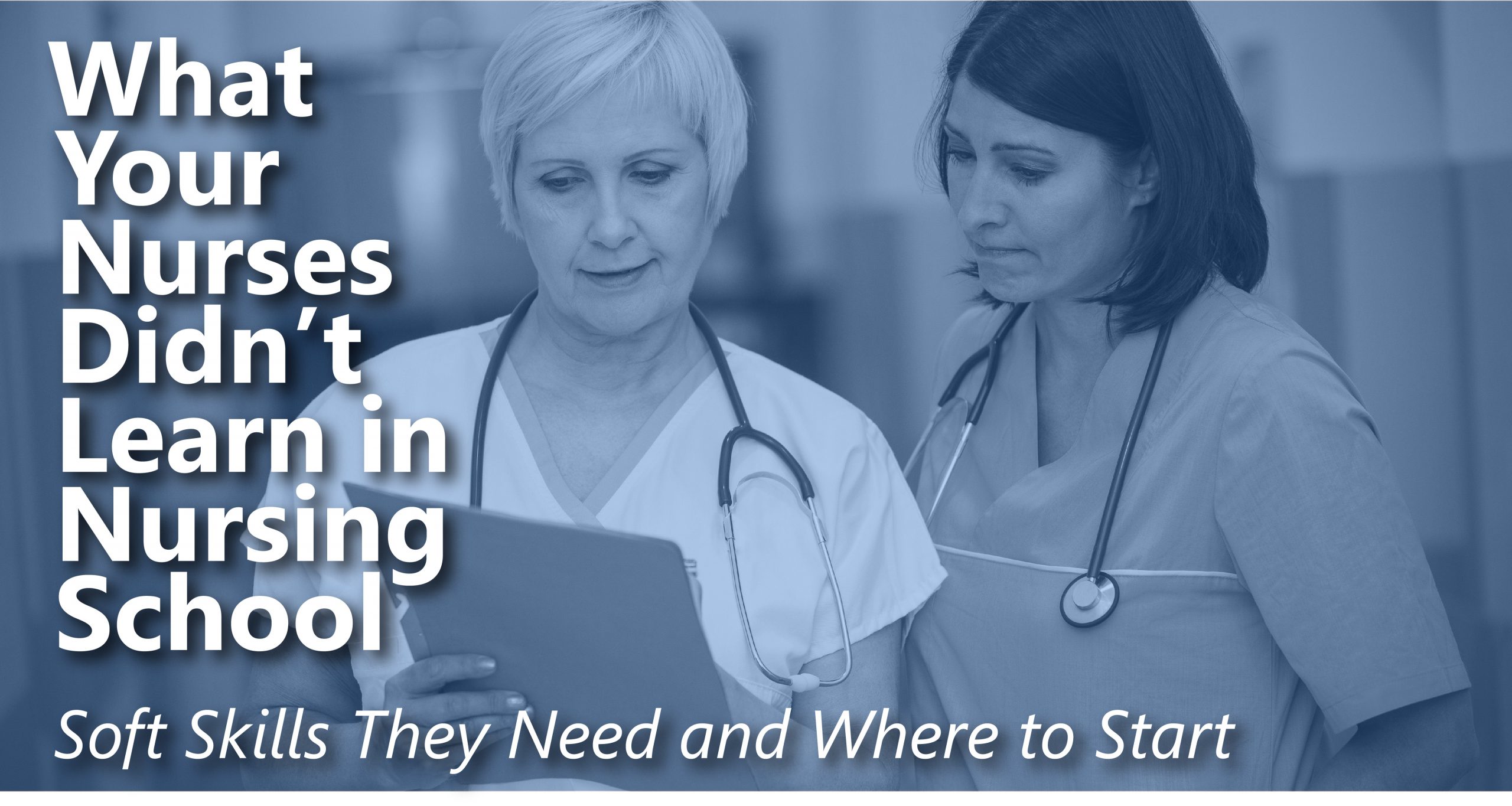 Article Title is laid over top of two nurses, one a manager, one a new Charge Nurse. The manager is holding a clipboard and the new charge nurse looks overwhelmed