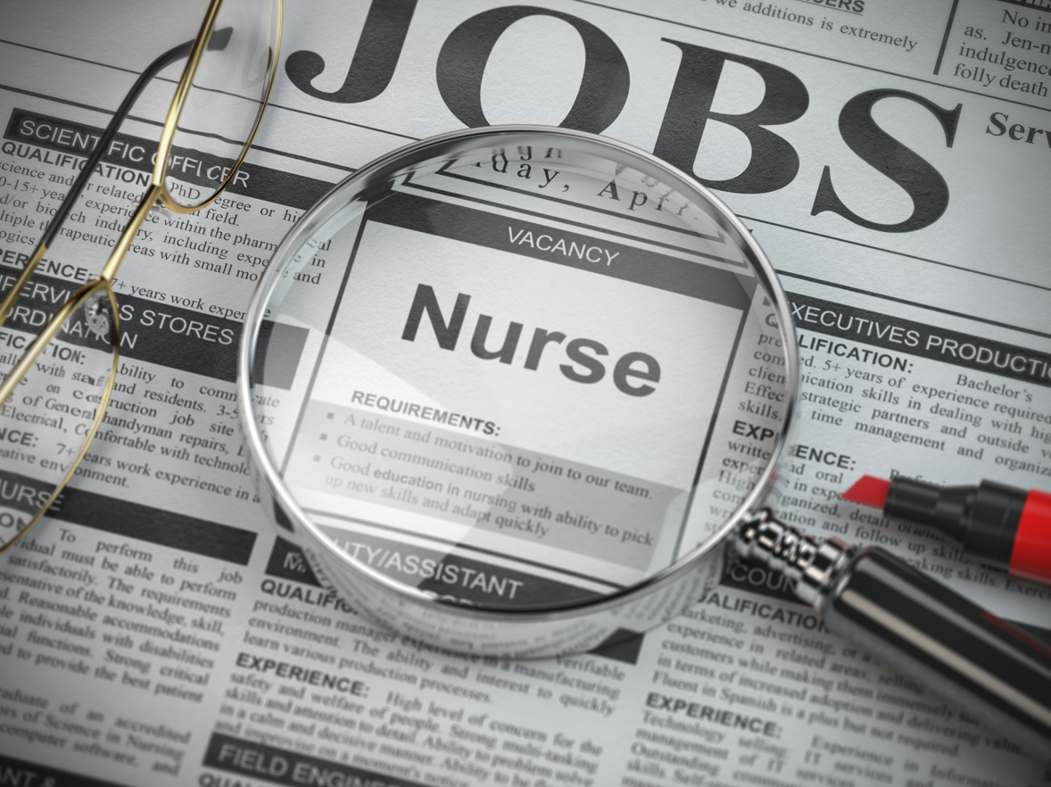 Nursing Shortage - image of newspaper with nurse jobs needed